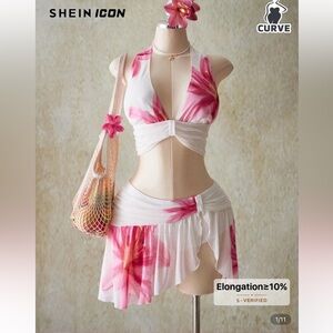 SHEIN Icon Pink and White Floral Bikini Set